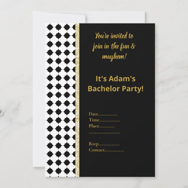 BLACK AND WHITE GEOMETRIC BACHELOR PARTY INVITE (Front)