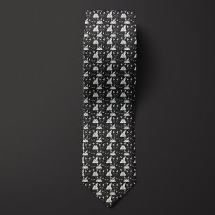 Black and White Geometric Cats Tie