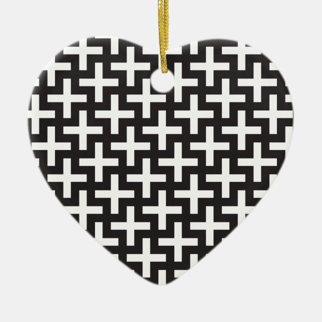 Black and White Geometric Ceramic Tree Decoration (Front)