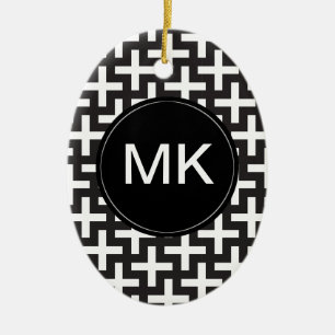 Black and White Geometric Ceramic Tree Decoration