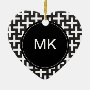 Black and White Geometric Ceramic Tree Decoration