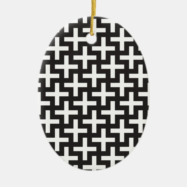 Black and White Geometric Ceramic Tree Decoration (Front)