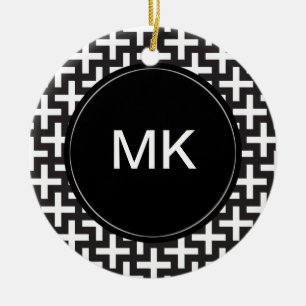 Black and White Geometric Ceramic Tree Decoration