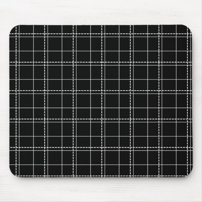 Black and White Geometric Check Plaid Pattern Mouse Mat (Front)