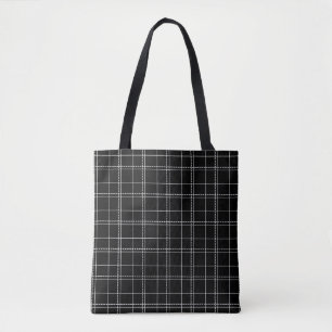 Black and White Geometric Check Plaid Pattern Tote Bag
