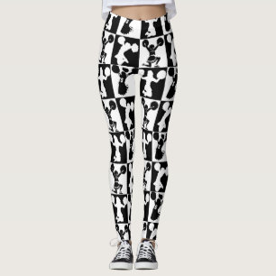 BLACK AND WHITE GEOMETRIC CHEERLEADER LEGGINGS