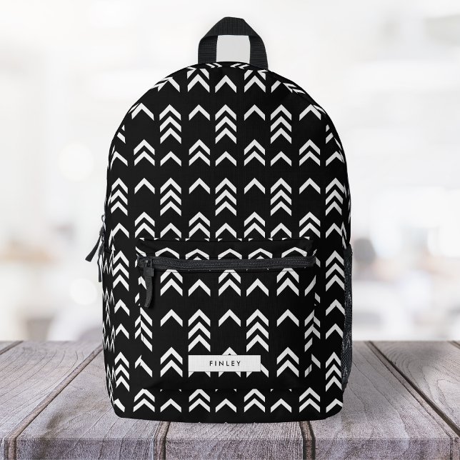 Black and White Geometric Chevron Pattern Printed Backpack (Creator Uploaded)