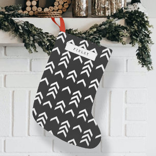 Black and White Geometric Chevron Pattern Small Christmas Stocking