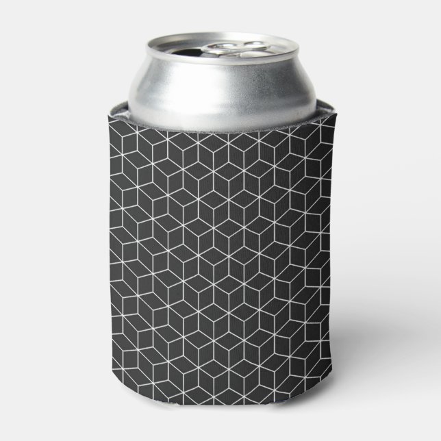  Black and White Geometric Cube Pattern Can Cooler (Can Front)