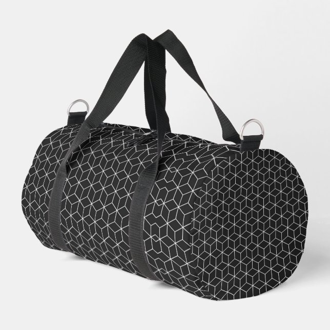  Black and White Geometric Cube Pattern Duffle Bag (Left Corner)