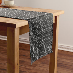 Black and White Geometric Cube Pattern Short Table Runner