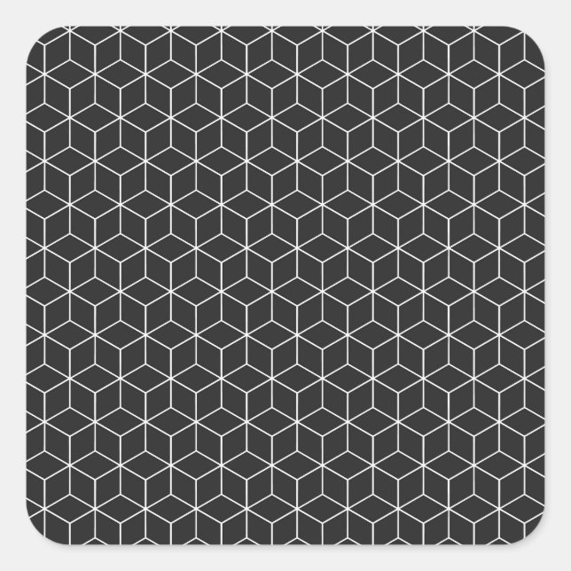  Black and White Geometric Cube Pattern Square Sticker (Front)