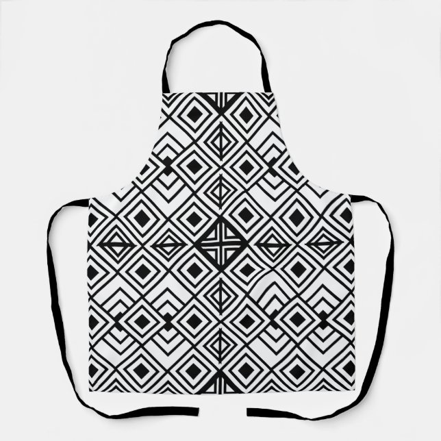 Black and White Geometric Diamond Pattern    Apron (Front)