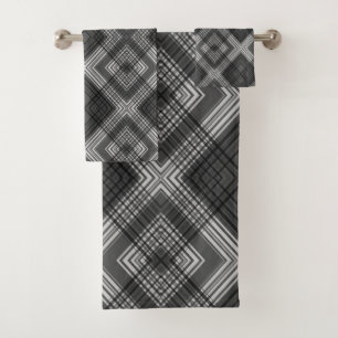 Black and white geometric diamond pattern bath towel set