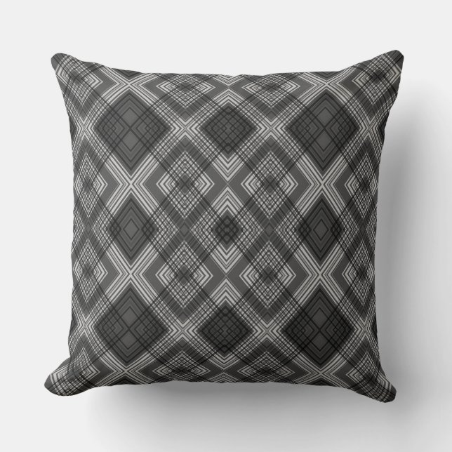 Black and white geometric diamond pattern cushion (Front)