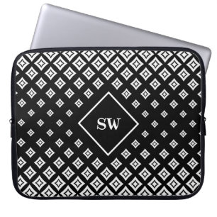 Black and White Geometric Diamond Pattern Laptop Sleeve