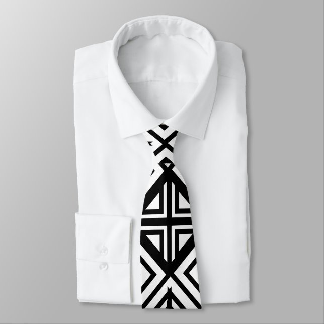 Black and White Geometric Diamond Pattern   Tie (Tied)