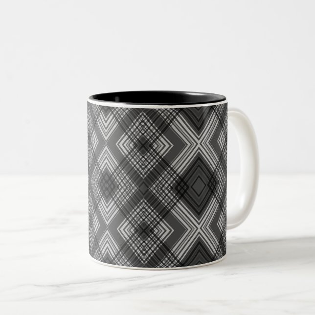 Black and white geometric diamond pattern Two-Tone coffee mug (Front Right)