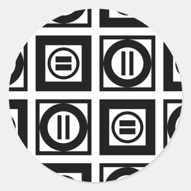 Black and White Geometric Equal Sign Pattern Classic Round Sticker (Front)