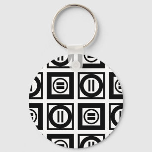 Black and White Geometric Equal Sign Pattern Key Ring