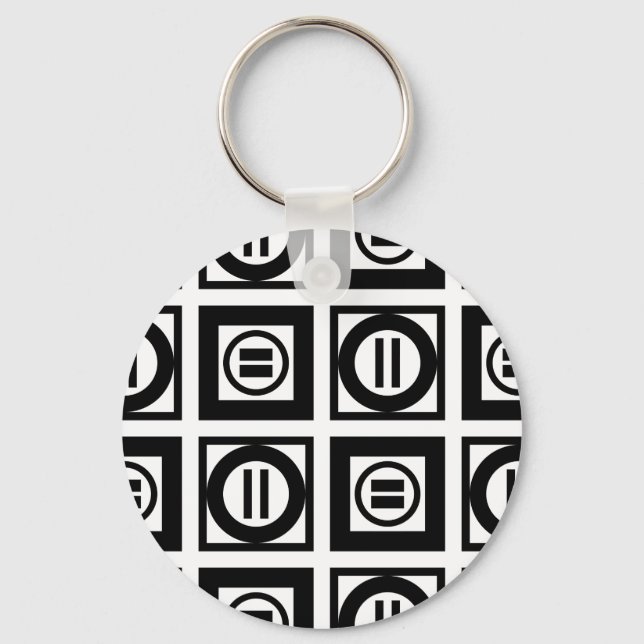 Black and White Geometric Equal Sign Pattern Key Ring (Front)