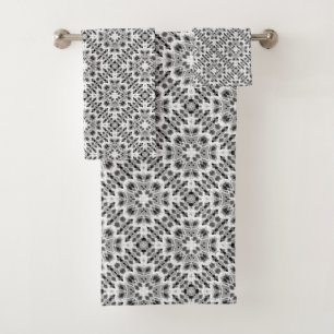 Black and white geometric ethnic ornament bath towel set