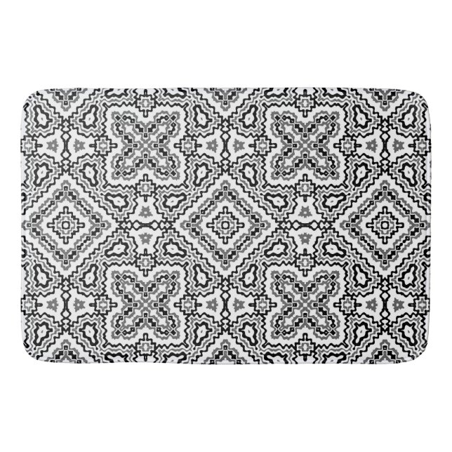  black and white geometric ethnic pattern ornament bath mat (Front)