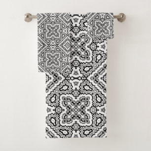 black and white geometric ethnic pattern ornament bath towel set
