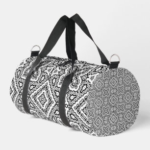  black and white geometric ethnic pattern ornament duffle bag