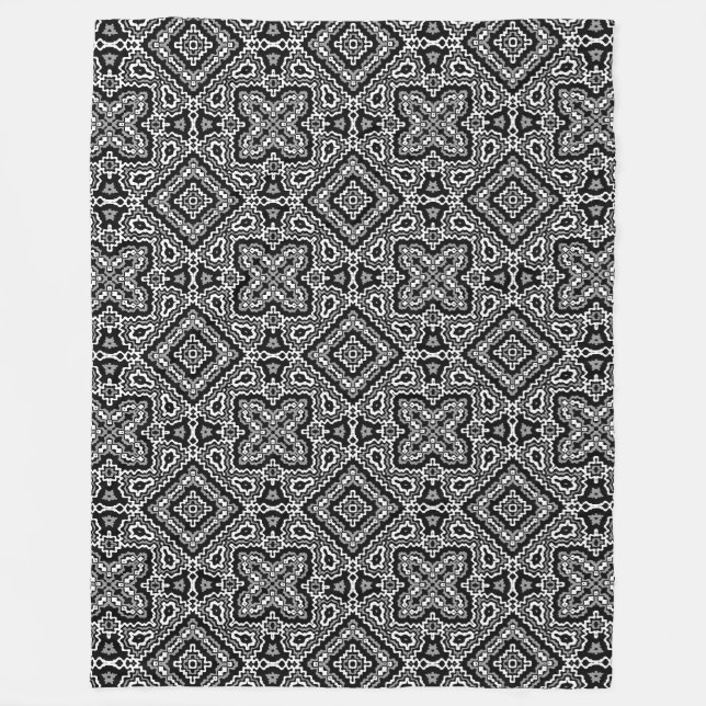  black and white geometric ethnic pattern ornament fleece blanket (Front)