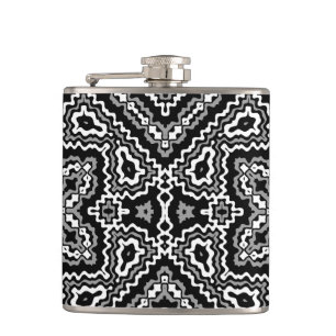 black and white geometric ethnic pattern ornament hip flask