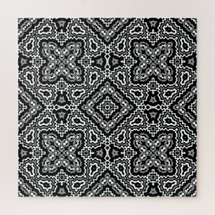 black and white geometric ethnic pattern ornament jigsaw puzzle