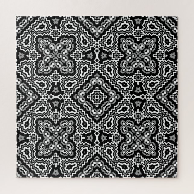  black and white geometric ethnic pattern ornament jigsaw puzzle (Vertical)
