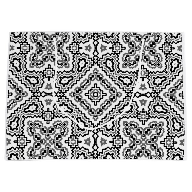  black and white geometric ethnic pattern ornament large gift bag (Front)