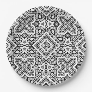  black and white geometric ethnic pattern ornament paper plate