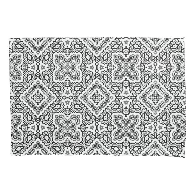  black and white geometric ethnic pattern ornament pillowcase (Front-Left)
