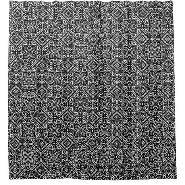  black and white geometric ethnic pattern ornament shower curtain (Front)