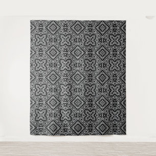 black and white geometric ethnic pattern ornament tapestry