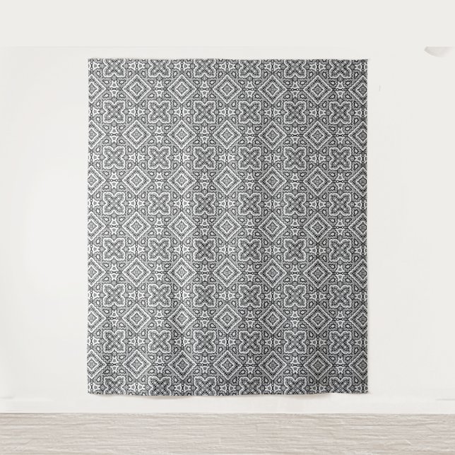  black and white geometric ethnic pattern ornament tapestry (Front)