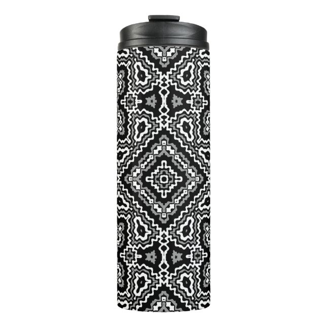  black and white geometric ethnic pattern ornament thermal tumbler (Front)