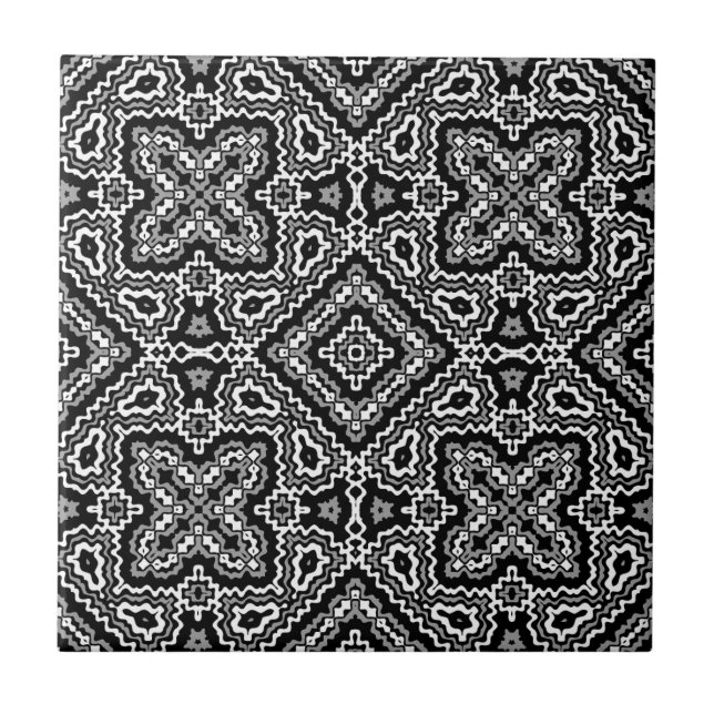  black and white geometric ethnic pattern ornament tile (Front)