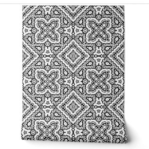 black and white geometric ethnic pattern ornament wallpaper
