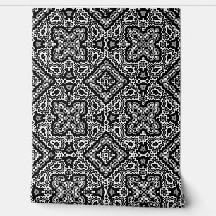 black and white geometric ethnic pattern ornament wallpaper