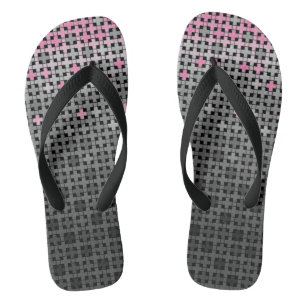 Black and white geometric gradient pattern flip flops