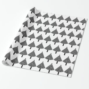 Black and White Geometric Graphic Christmas Trees Wrapping Paper