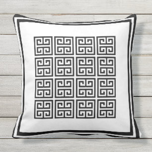 Black and white Geometric Greek key Pattern Cushion