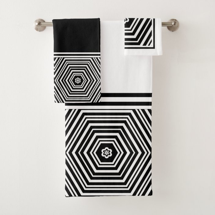 Black and White Geometric Hexagon Bath Towel Set Zazzle.co.uk