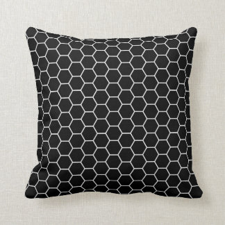 Black and White Geometric Hexagon Pattern Cushion