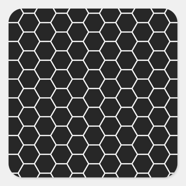 Black and White Geometric Hexagon Pattern Square Sticker (Front)