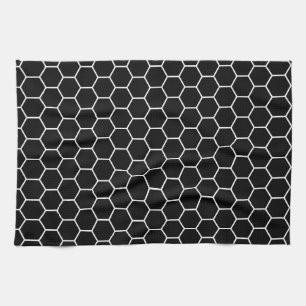 Black and White Geometric Hexagon Pattern Tea Towel